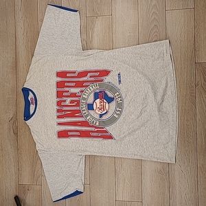 TEXAS‎ RANGERS Cotton Blend MLB Grey Blue L Single Stitch Mens T Shirt 90s RARE